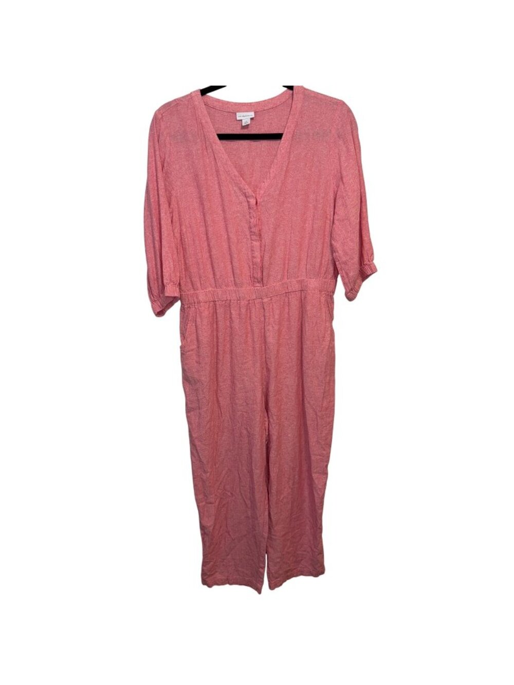 Liz Claiborne Womens Pink Jumpsuit XL V-Neck Button Front Lightweight